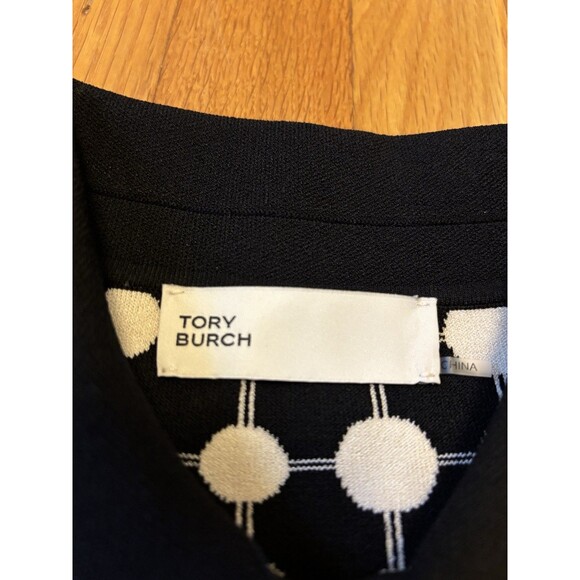 Tory Burch Jaquard Midi Polo Dress Black White Dots Belted Pleated A Line Size M - Picture 5 of 8